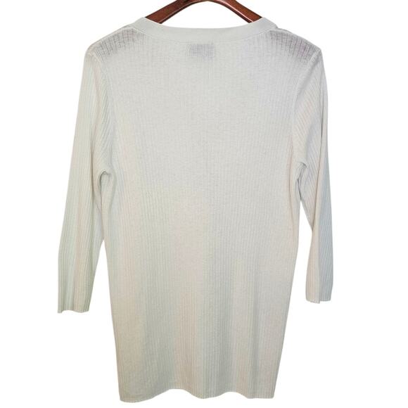 Tuckernuck Cream White Ribbed Henley 3/4 Sleeve Knit Sweater - Picture 6 of 8